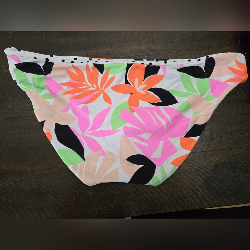 Ninety Nine Vibrant Floral and Polka Dot Reversible Bikini Bottoms Sz XL